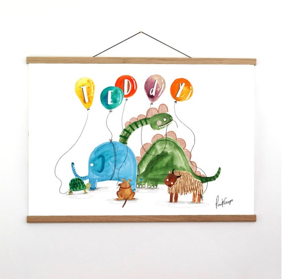 Bespoke Children’s Name Illustration - Colourful, animal themed nursery art.