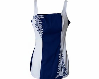 Vintage Swimming Costume Blue Trend Swimsuit Bri Nylon UK 10