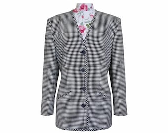 Vintage 1990s Viyella Pure Wool Houndstooth Check Blazer Jacket Size 14