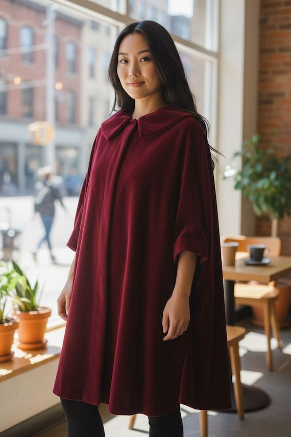 Vintage Red Velvet Coat Mid Century Opera Evening UK Size M
