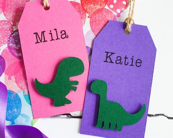 Personalised Dinosaur Gift Tags (x4) for Dinosaur Party, Child's Birthday. Set of Dinosaur Luggage Tags for Gift Wrap, Craft or Party Decor.