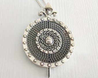 Oxidized Sterling Silver Viking Shield Necklace: Norse Pendant