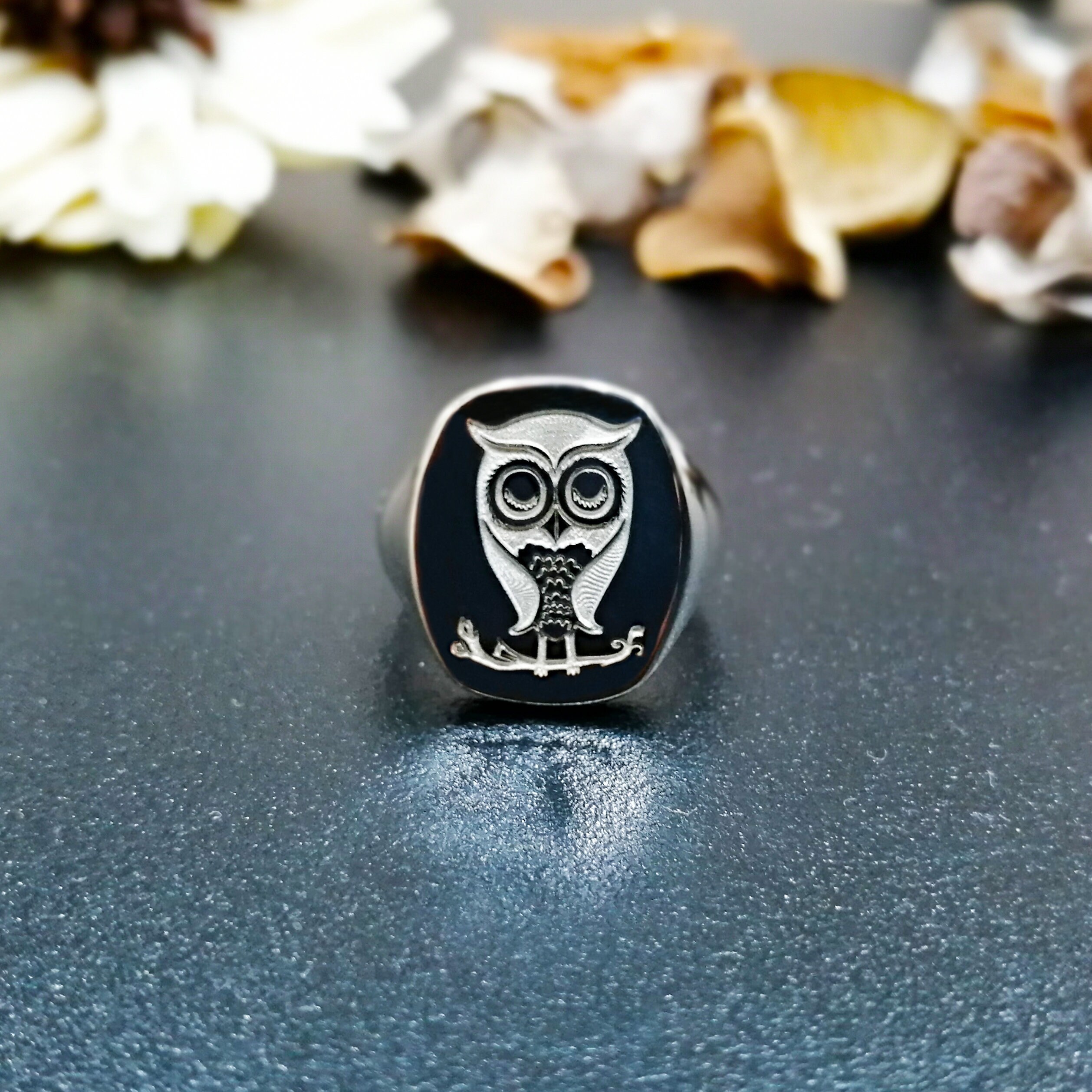 Animal Ring Owl Ring Silver Ring Engraved Etsy