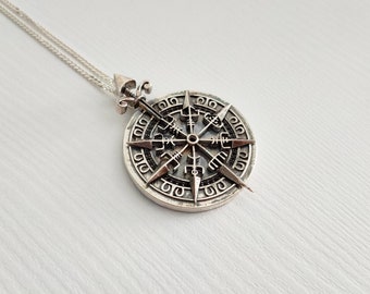 Compass Necklace, North Star Pendant, Viking Compass Necklace, 925 Sterling Silver Compass Necklace, Mens Compass Necklace, Gift for Men