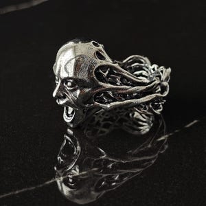 Sterling Silver Horror Ring: Nosferatu Scream Gothic Jewelry