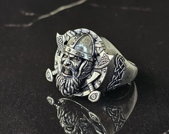 Anello vichingo in argento sterling fatto a mano: guerriero norreno, nodo celtico