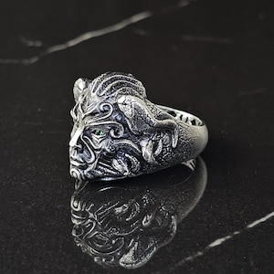Gothic Demon Ring, Sterling Silver Occult Jewelry for Men, Fantasy Demon Ring, Demon Skull Ring, Biker Ring, Oxidized Gothic Devil Ring
