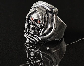 Sterling Silver Grim Reaper Ring: Gothic Biker Jewelry