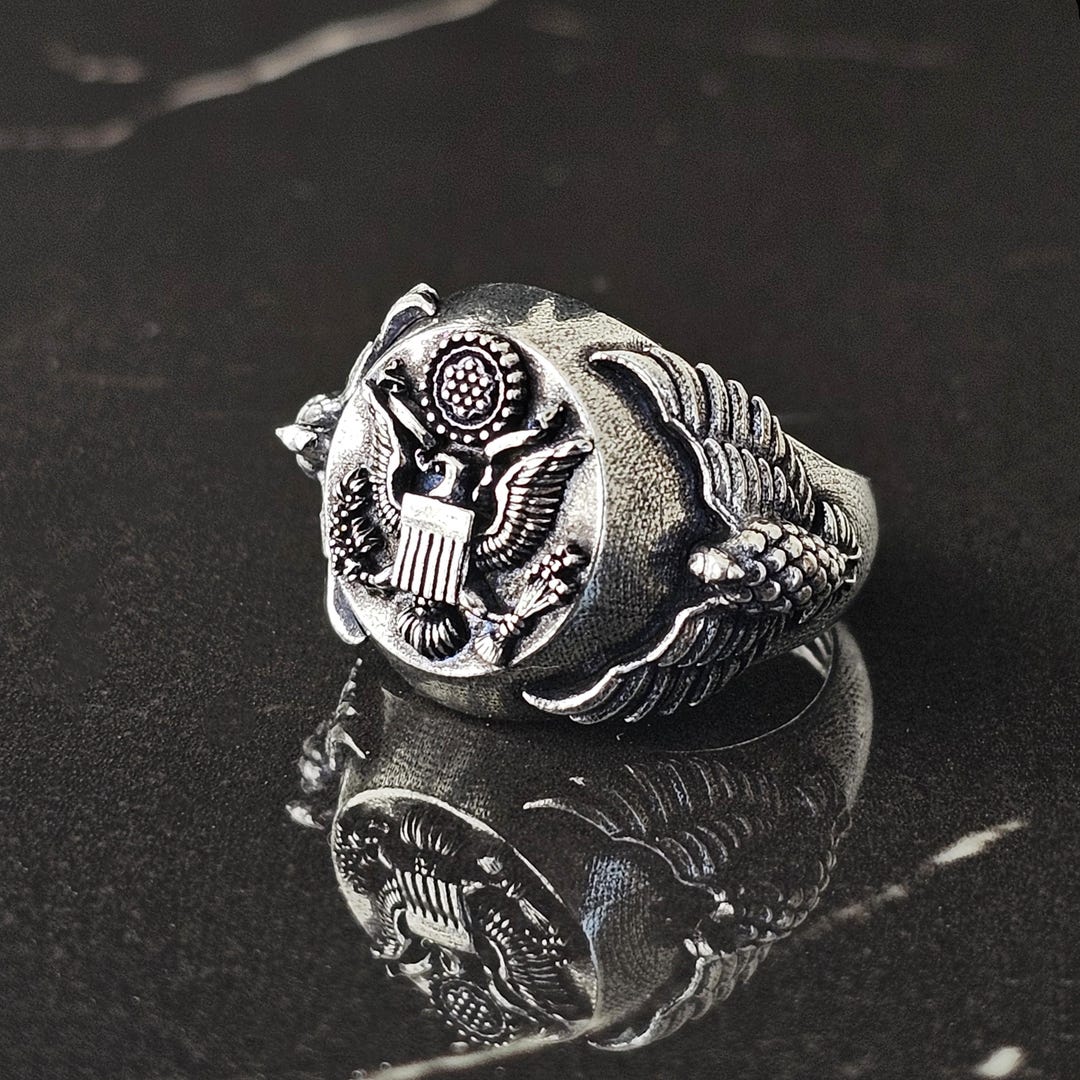 Sterling Silver Seal Eagle Ring, Patriotic Military - Etsy