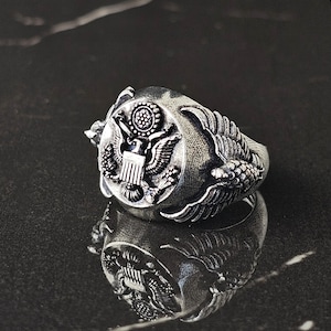 American Great Seal Ring, Bald Eagle Military Signet, Silver Eagle Military Ring, American Veteran Tribute and Freedom Symbol,Patriotic Ring