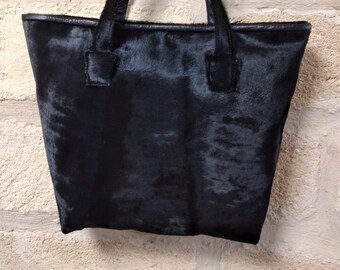 Patermo bag in original black Cavallino, and black nappa leather. Handmade - unique piece.