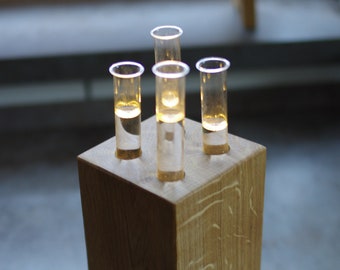 Vase avec quatre tubes à essai illuminés LED Bois Verre Décoration Vase Fleurs Épicéa Huile Vase Fleur Faisceau