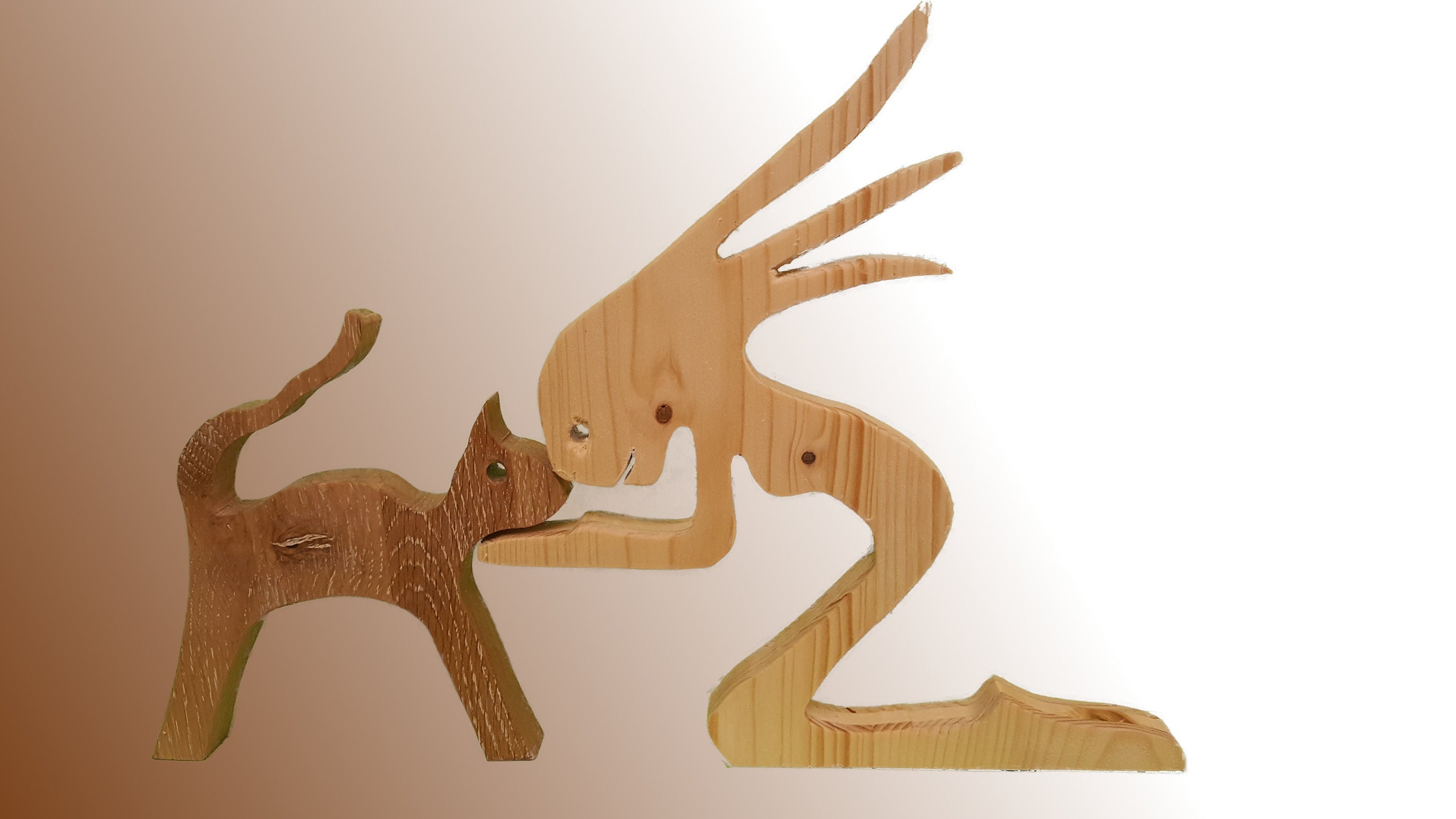 Woman With Cat Wooden Figures, Sculpture for Decoration for Cat Lovers