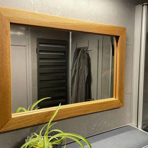 Mirror bathroom mirror wooden frame solid oak e.g. approx. 47 cm x 67 cm version with tree edge possible