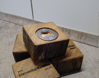 Bottle opener made of oak reclaimed wood weathered, vintage shabby look