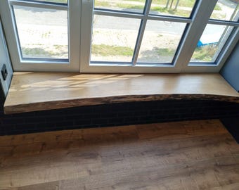 Banc De Fenêtre En Érable Massif Avec Bord D'Arbre - Long. 90 Cm - NEUF