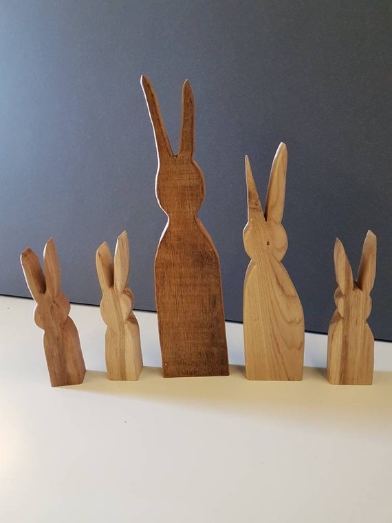 Osterdeko große Hasenfamilie für Ostern aus Eichenholz Eiche Osterhasen Holz Papa Mama Kinder