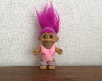 Vintage Russ Troll Doll -Hot Pink Hair Gym / Exercise / Workout Troll 5" tall