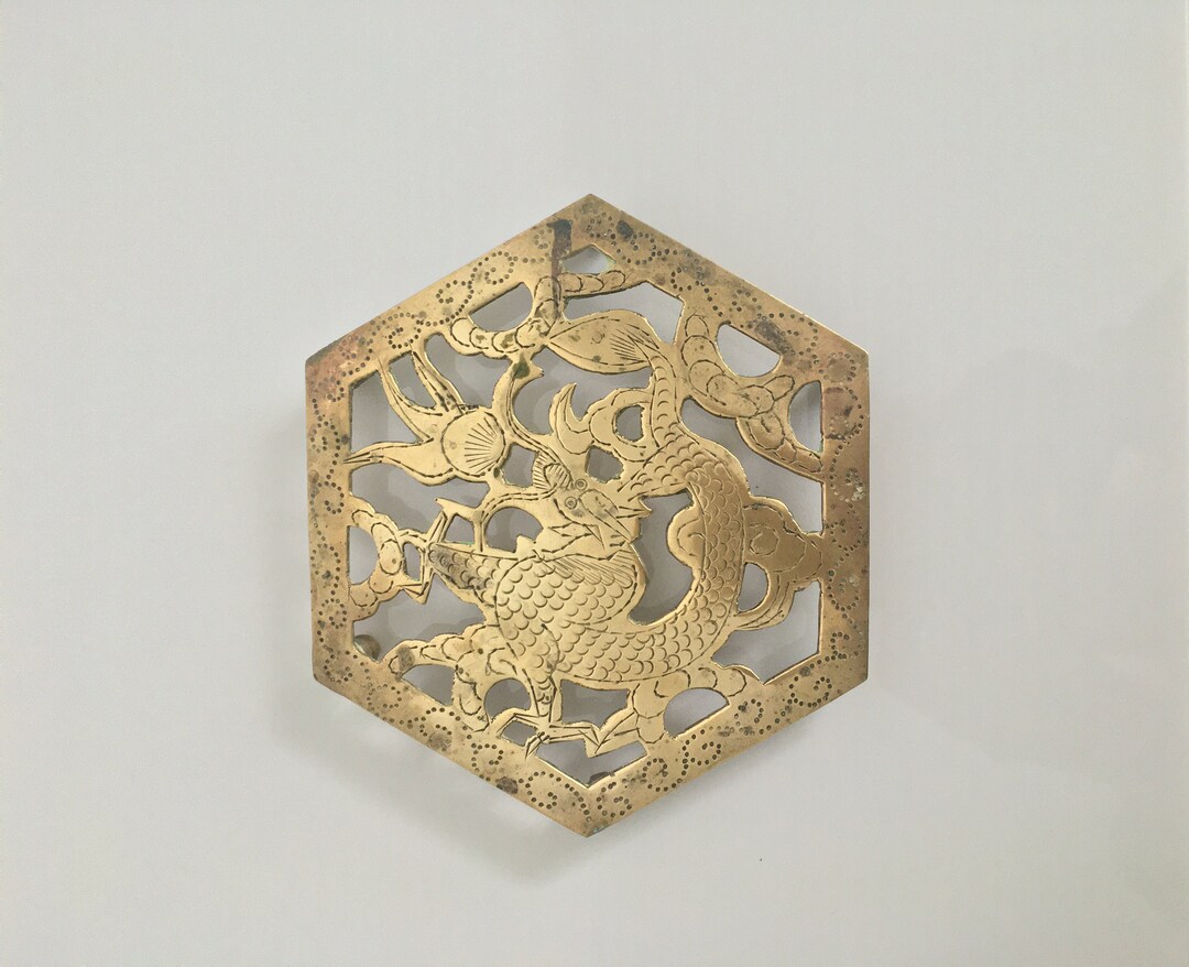 Vintage Chinese Dragon Trivet Brass Hexagonal Table Protector. Etsy