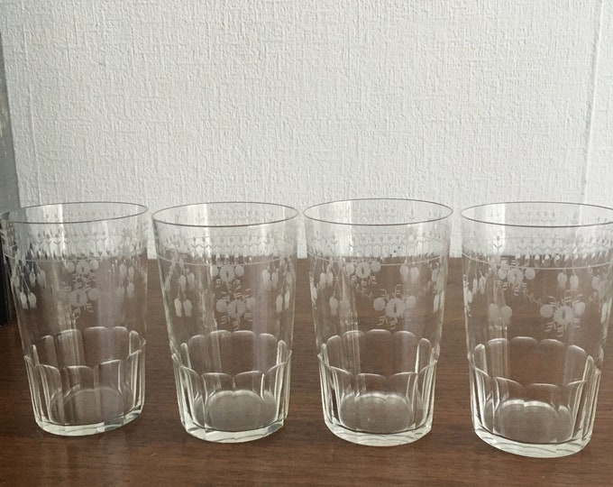 Edwardian Etched Garland Design Drinking Glasses Tumblers Set of 4 Etsy