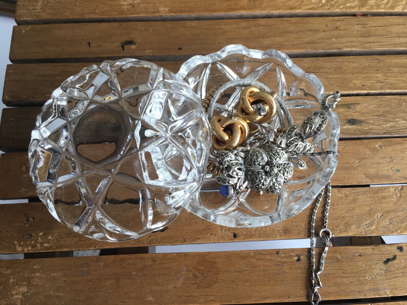 Vintage Clear Cut Glass trinket box.