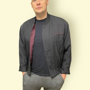 Vintage black silk bomber jacket for men {J92}