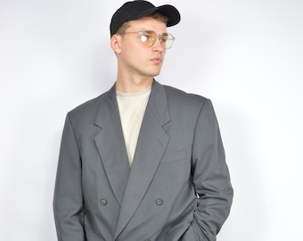 Vintage grey classic 80's suit blazer {81}