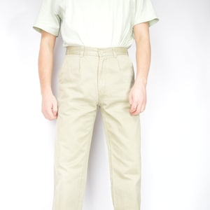 Vintage beige classic straight cotton suit trousers {370}
