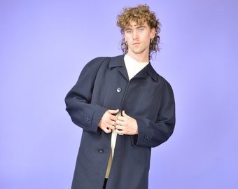 Vintage dark blue classic 80's trench coat {C158}