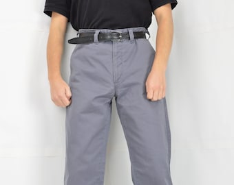 pantalon en coton de costume droit classique gris vintage {718}
