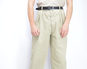 pantalon en coton classique beige vintage des années 80 {1218}