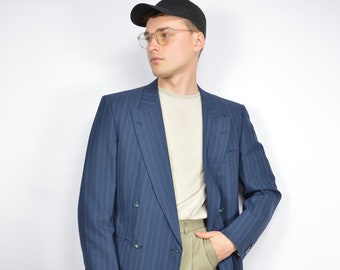 Vintage blue striped classic 80's suit blazer {251}