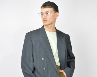 Vintage dark grey classic striped suit blazer {74}