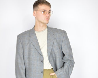 Vintage grey checkered classic 80's suit blazer {152}