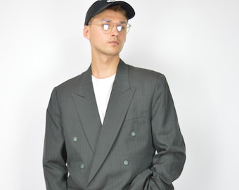 Vintage dark grey classic 80's wool suit blazer {207}