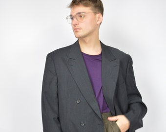 Vintage dark grey classic 80's wool suit blazer {216}