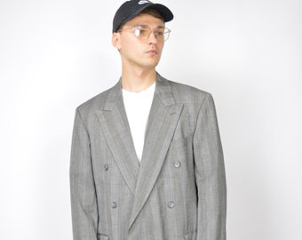 Vintage grey striped classic 80's wool suit blazer {118}