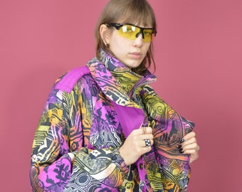 Vintage multicolour graphic puffer bomber jacket {W53}