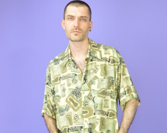 Vintage yellow graphic short sleeve shirt {K354}