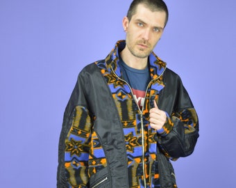 Vintage multicolor graphic abstract fleece sweatshirt jacket {J283}