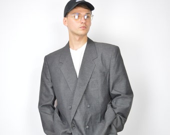 Vintage grey classic 80's wool suit blazer {189}