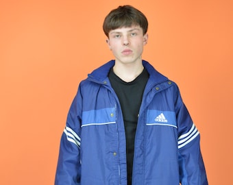 Vintage Adidas Blue and White Windbreaker Jacket Size XL 80s 90s