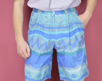 Vintage blue graphic classic cotton shorts {S59}