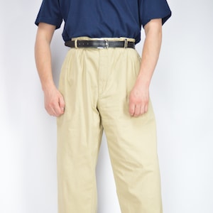 Vintage beige classic straight cotton suit trousers {1027}