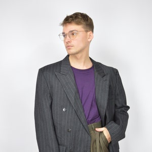 Vintage dark grey striped classic 80&#39;s wool suit blazer {103}