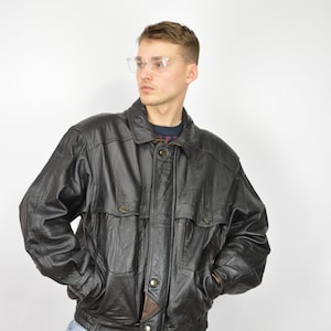 Vintage Black Classic 80's Leather Bomber Jacket {L179} - Etsy Vintage Black Classic 80's Leather Bomber Jacket {L179} - Etsy