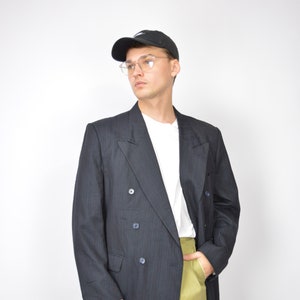 Vintage black striped classic 80&#39;s wool suit blazer {169}