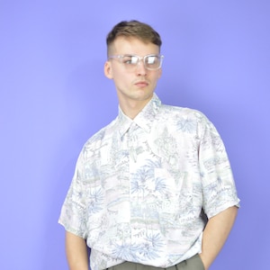 Vintage white graphic print short sleeve shirt {K291}