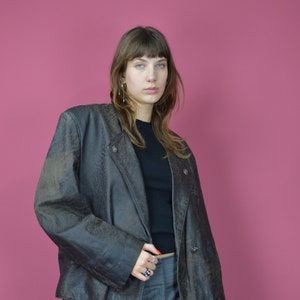 veste en cuir marron foncé vintage des années 80 {W736}