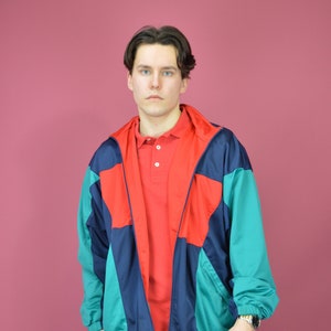 Vintage 80s Colorblock Track Jacket: Retro XL Sportswear - Etsy